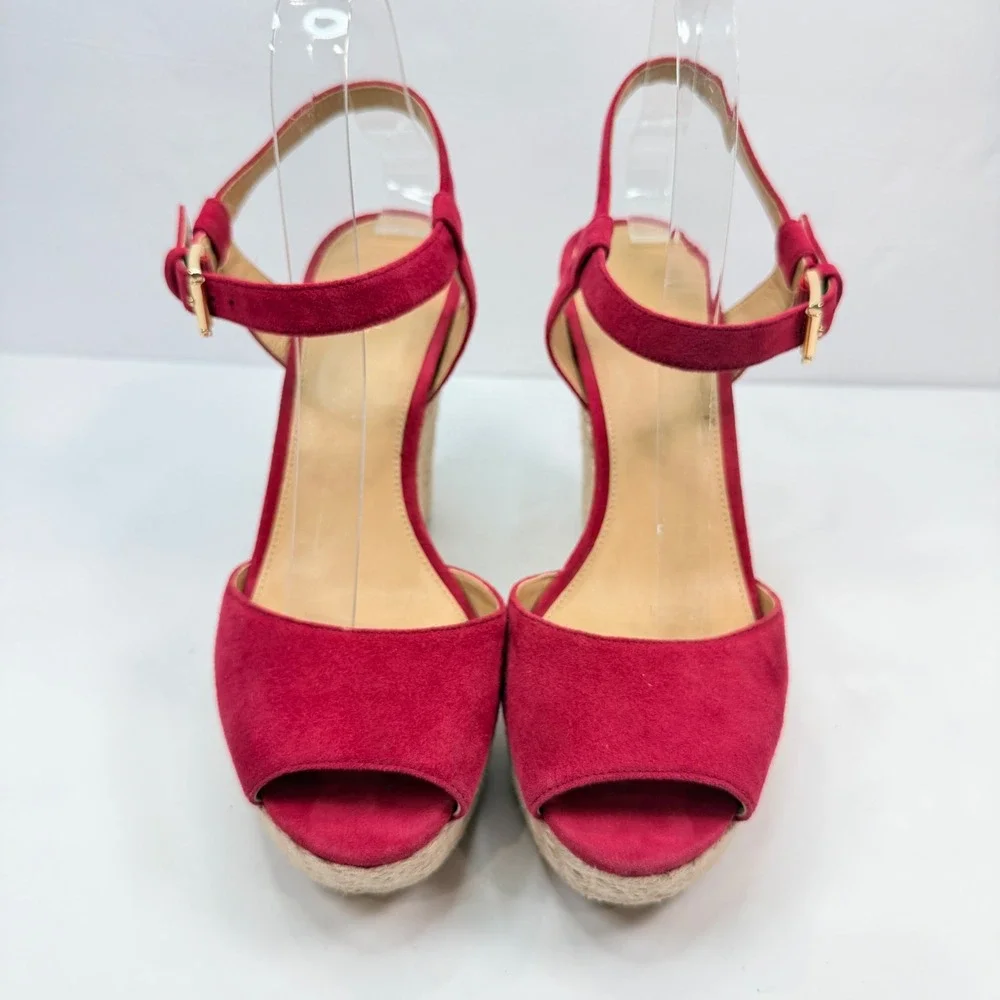 Michael Kors Women 9 Wedge Red Suede Espadrille Platform Sandals Luxury Designer